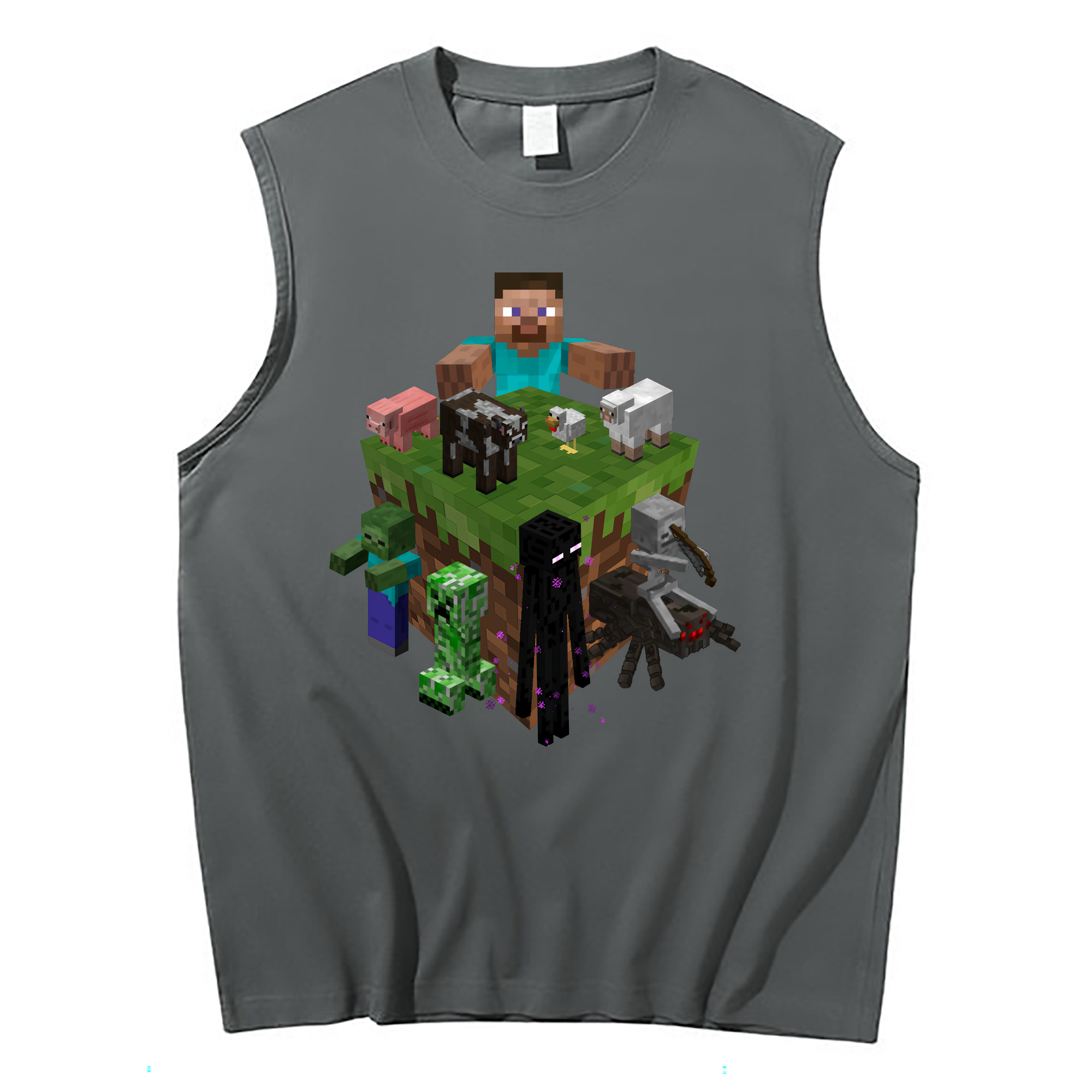 （画像用） マインクラフト ブロックの世界 Minecraft MC Block world コットン100％タンクトップ（フロントプリント）
